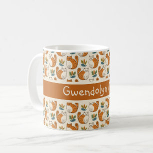Orange and White Cats Naive Art Style Color Block Coffee Mug