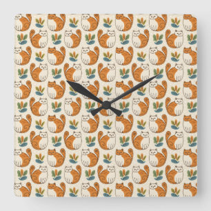 Orange and White Cats Naive Art Style Square Wall Clock