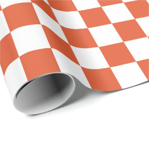 Orange and White Checkerboard Pattern Wrapping Paper