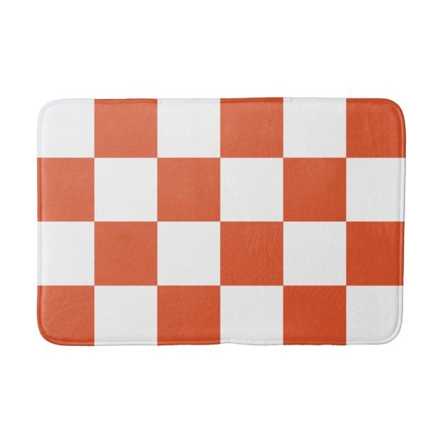 Orange and White Chequerboard Pattern Bath Mat (Front)