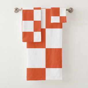 Orange and White Chequerboard Pattern Bath Towel Set