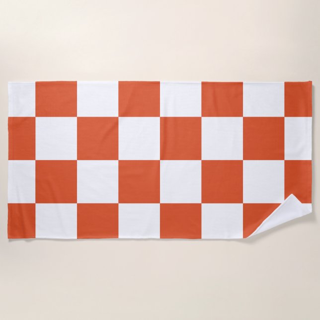 Orange and White Chequerboard Pattern Beach Towel (Front)