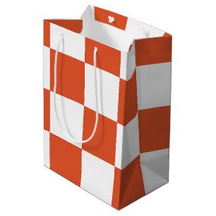 Orange and White Chequerboard Pattern Medium Gift Bag