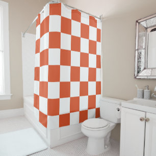 Orange and White Chequerboard Pattern Shower Curtain