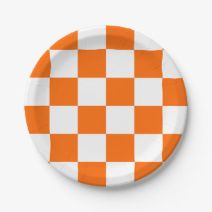 Orange and White Chequered Paper Plate