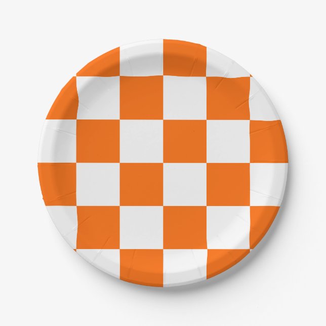 Orange and White Chequered Paper Plate (Front)