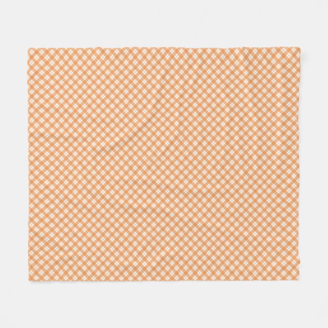 orange and white chequered pattern fleece blanket (Front (Horizontal))