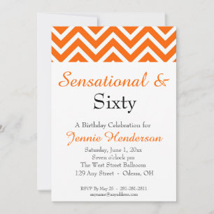 Orange and White Chevron Birthday Invitation