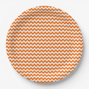 Orange and White Chevron Zigzag Pattern Paper Plate