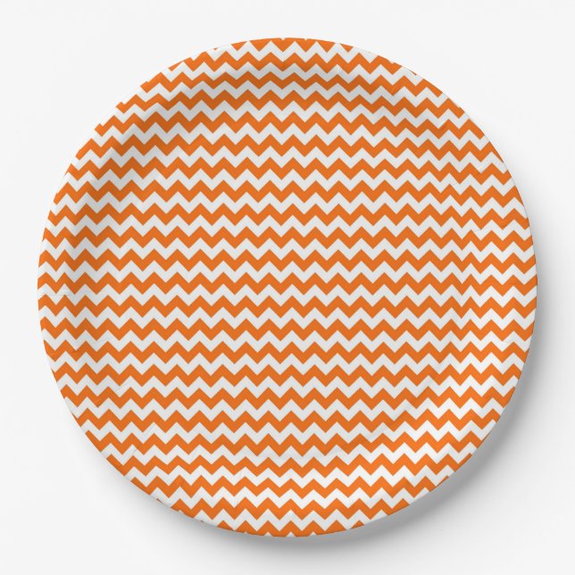 Orange and White Chevron Zigzag Pattern Paper Plate (Front)