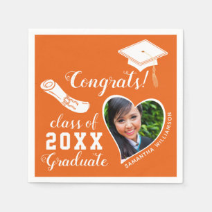 Orange and White Class of 2025 Graduate Graduation Napkin