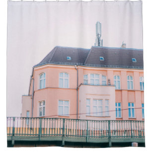 ORANGE AND WHITE CONCRETE BUILDING SHOWER CURTAIN