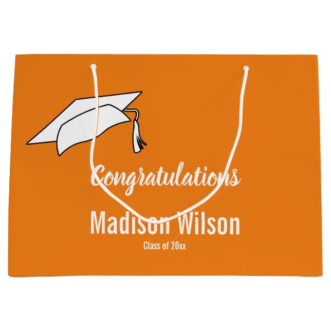 Orange and White Congratulations Graduation Large Gift Bag (Front)
