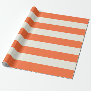 Orange and White Cream Awning Stripes Wrapping Paper