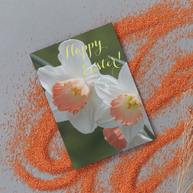 Orange and White Daffodils Floral Easter Holiday Card (In Situ)
