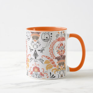 Orange and white damask...coffee mug