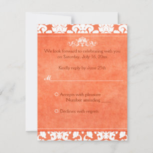 Orange and White Damask Reply Card