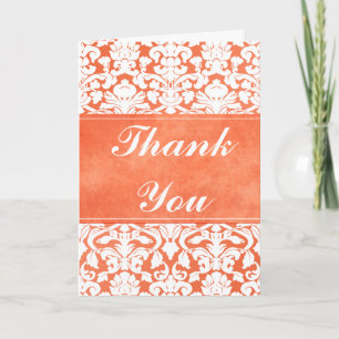 Orange and White Damask Thank You Card