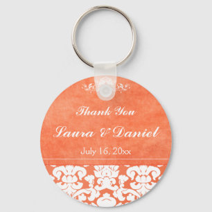 Orange and White Damask Wedding Favour Key Ring