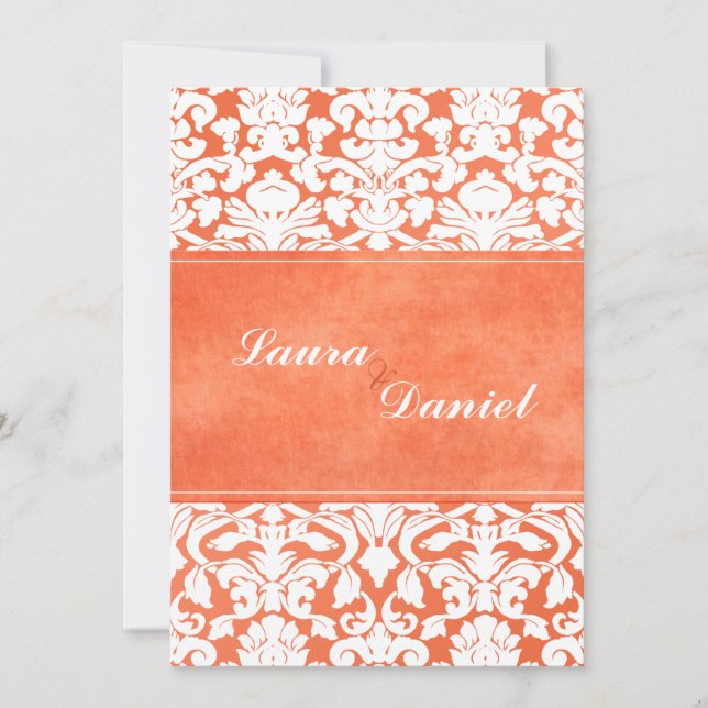 Orange and White Damask Wedding Invite (Front)