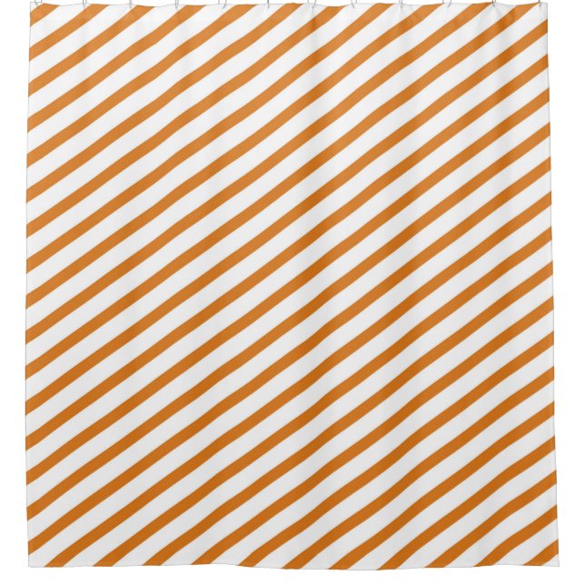 Orange and White Diagonal Stripes Modern Shower Curtain (Front)