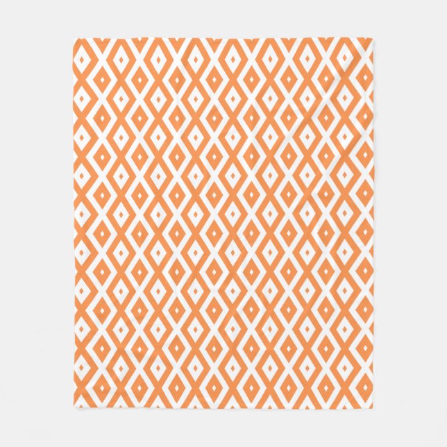 Orange and white diamond pattern fleece blanket (Front)