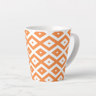 Orange and white diamond pattern latte mug
