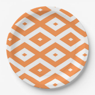 Orange and white diamond pattern paper plate