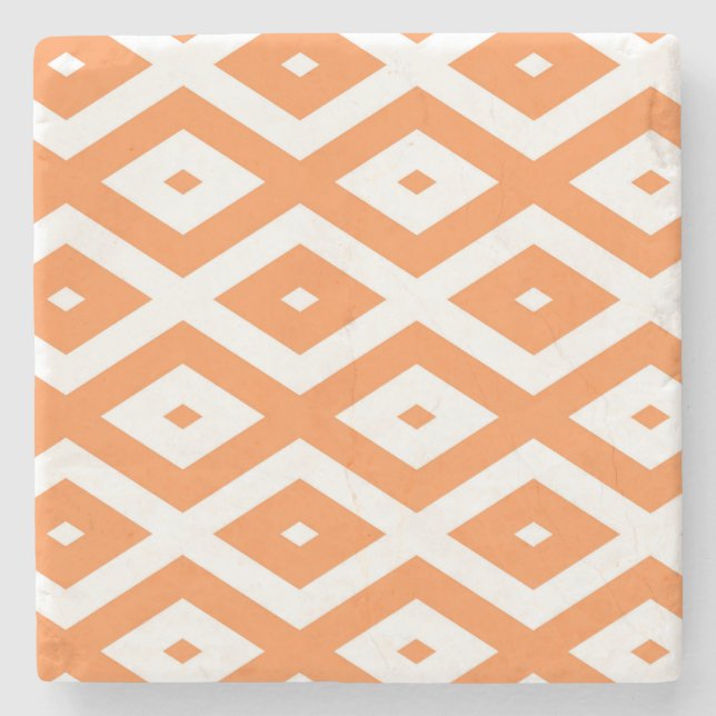 Orange and white diamond pattern stone coaster (Front)