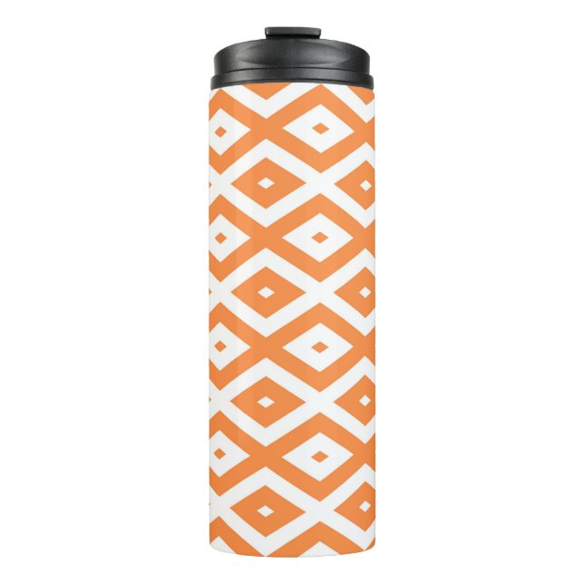 Orange and white diamond pattern thermal tumbler (Front)
