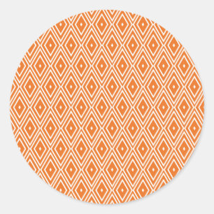 Orange and White Diamonds Design Classic Round Sticker