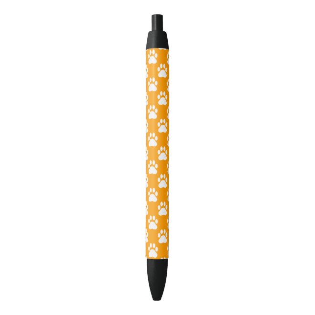 Orange And White Dog Paws Pattern Black Ink Pen (Front Vertical)