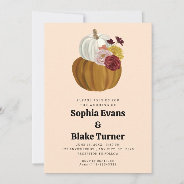 Orange and White Fall Pumpkin Yellow Wedding Invitation (Front)