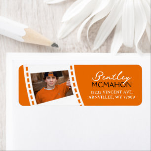 Orange and White Filmstrip Photo Return Address