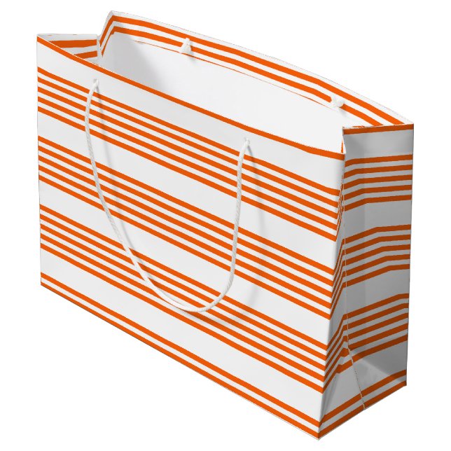 Orange and white five stripes pattern large gift bag (Back Angled)