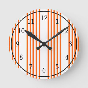 Orange and white five stripes pattern round clock