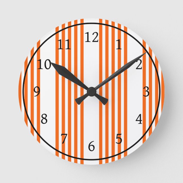 Orange and white five stripes pattern round clock (Front)