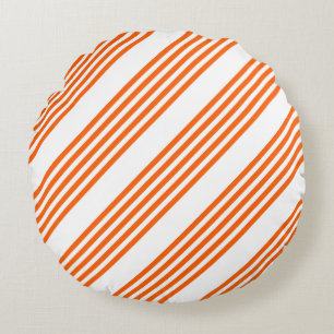 Orange and white five stripes pattern round cushion