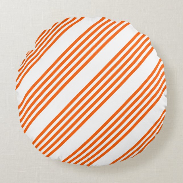 Orange and white five stripes pattern round cushion (Front)