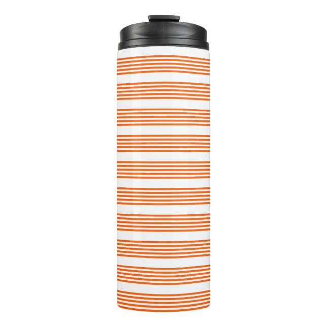 Orange and white five stripes pattern thermal tumbler (Front)