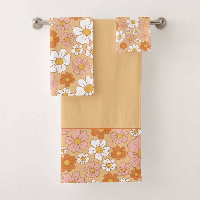 Orange and White Floral Bath Towel Set (Insitu)