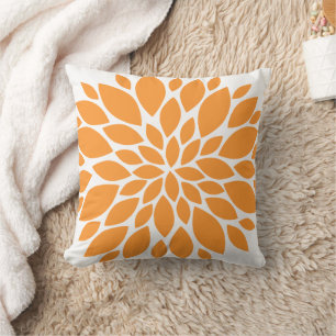 Orange and White Floral Burst Cushion