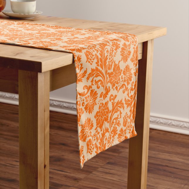 Orange And White Floral Damasks Short Table Runner (In Situ)