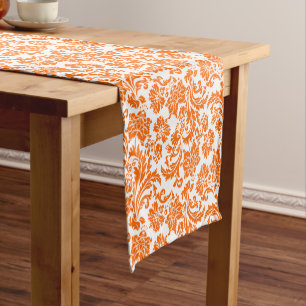 Orange And White Floral Damasks Tablecloth