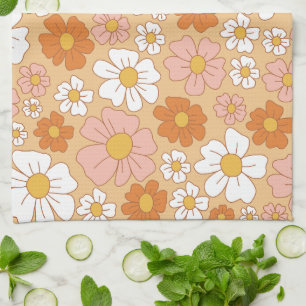 Orange and White Floral Kitchen Towel