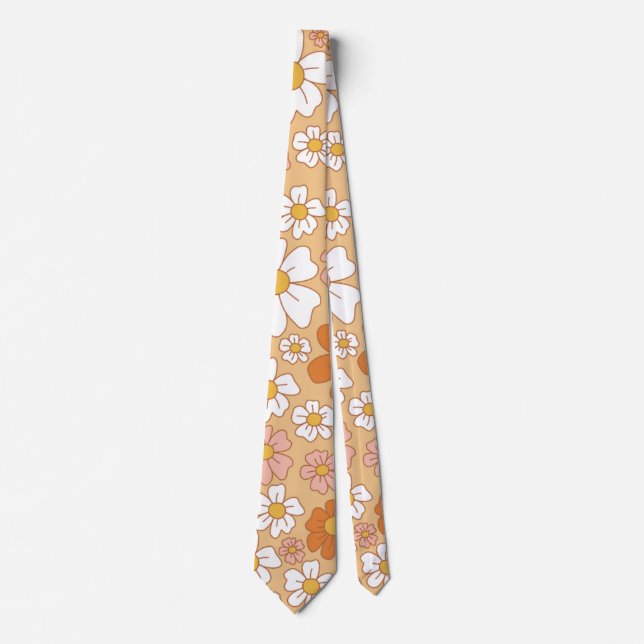 Orange and White Floral Neck Tie (Front)
