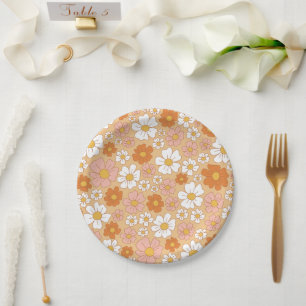 Orange and White Floral Paper Plates