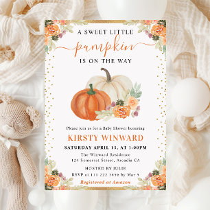 Orange and White Floral Pumpkins Fall Baby Shower Invitation