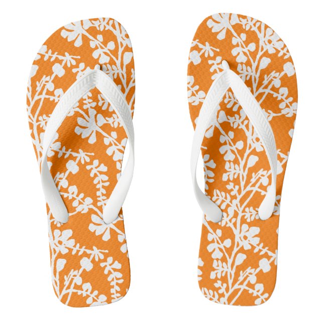 Orange And White Floral Repeating Pattern Jandals (Footbed)