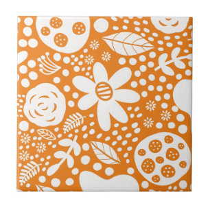 Orange and White Floral Tile